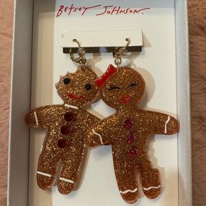 Betsy Johnson Gingerbread girl and boy earrings.